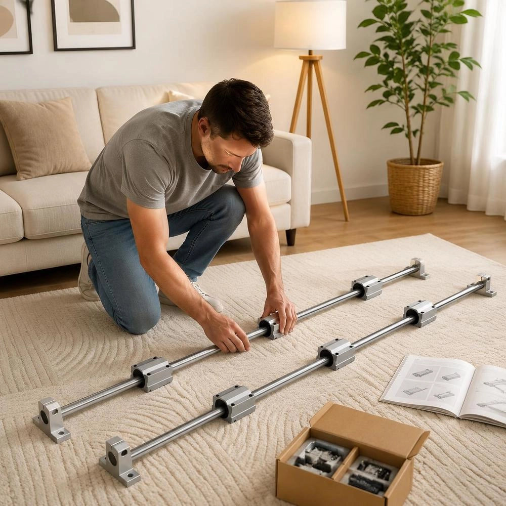 Linear Guide Rail Set, SFC20 1200 Mm, 2 Pieces 1000 Mm SFC20 Guide Rails, 4 Pieces SC20 Sliding Blocks, 4 Pieces Rail Supports, Linear Rails And Bearing Set For Automated Ma