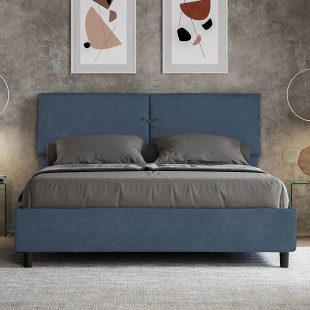 Letto matrimoniale contenitore imbottito 160x190 microfibra blu Mados
