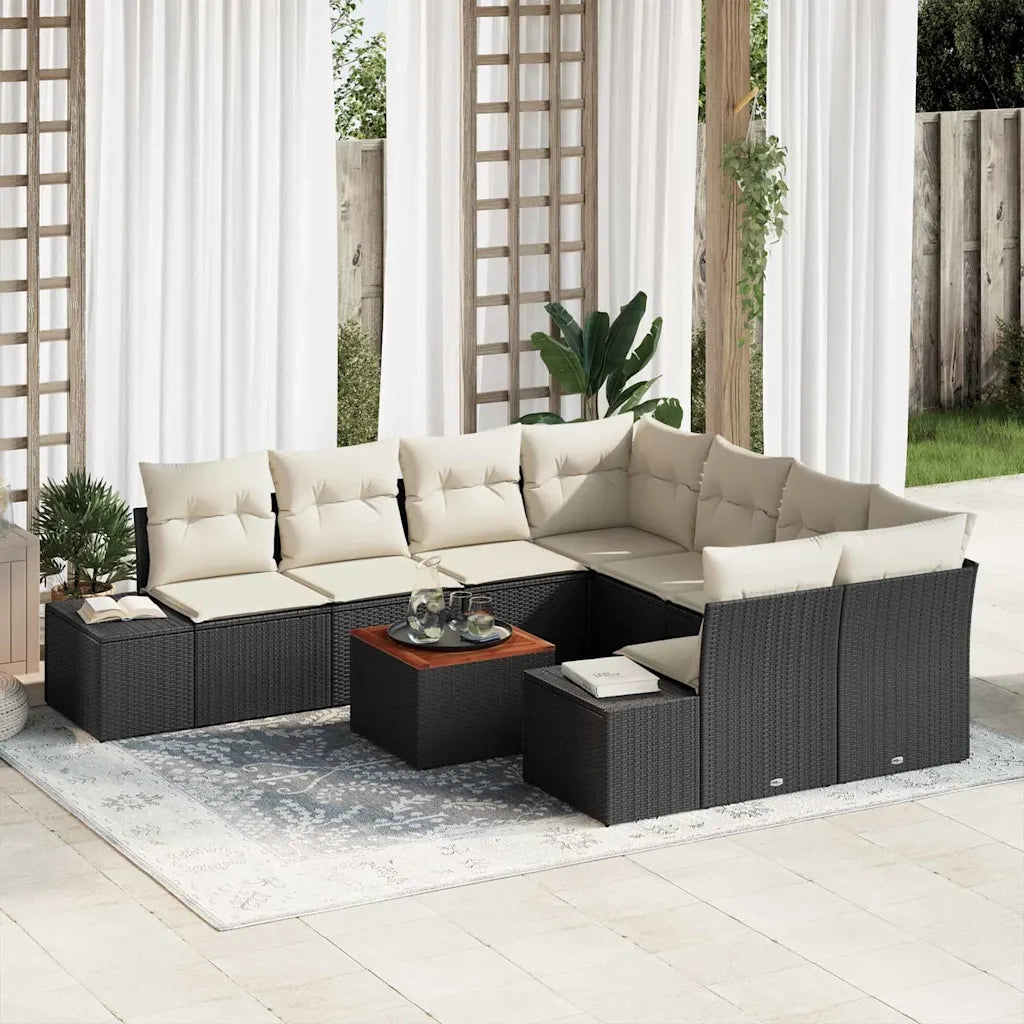 Set Divano da Giardino 9 pcs Nero e Crema polyrattan 3356605