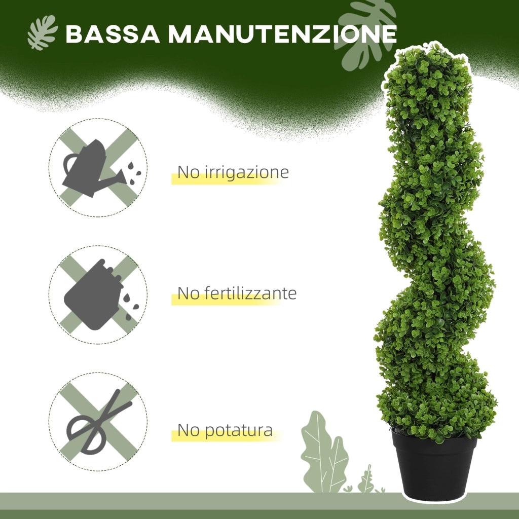 Pianta Artificiale di Eucalipto 90A cm a Spirale con Vaso Incluso per Interno ed Esterno Verde