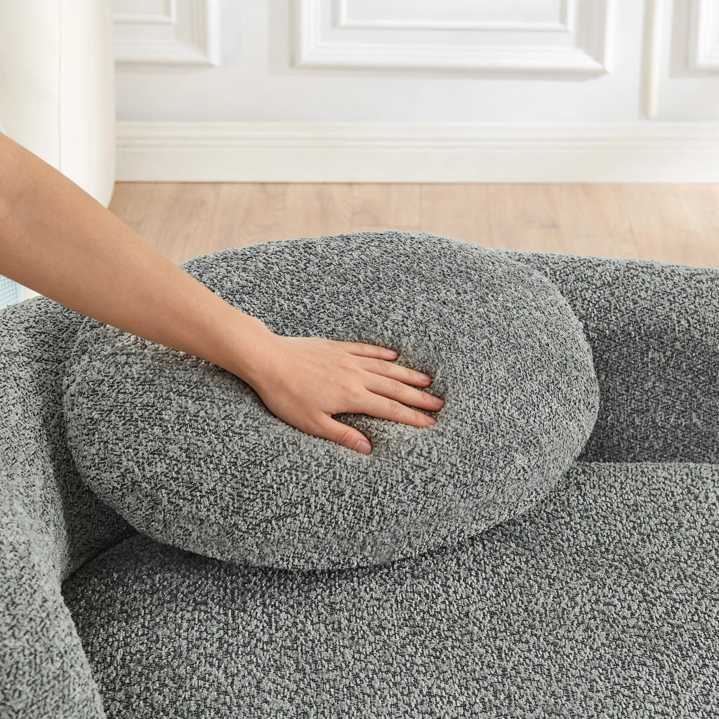 Divano dritto in Teddy con cuscino poggiatesta e design arrotondato, Grigio scuro