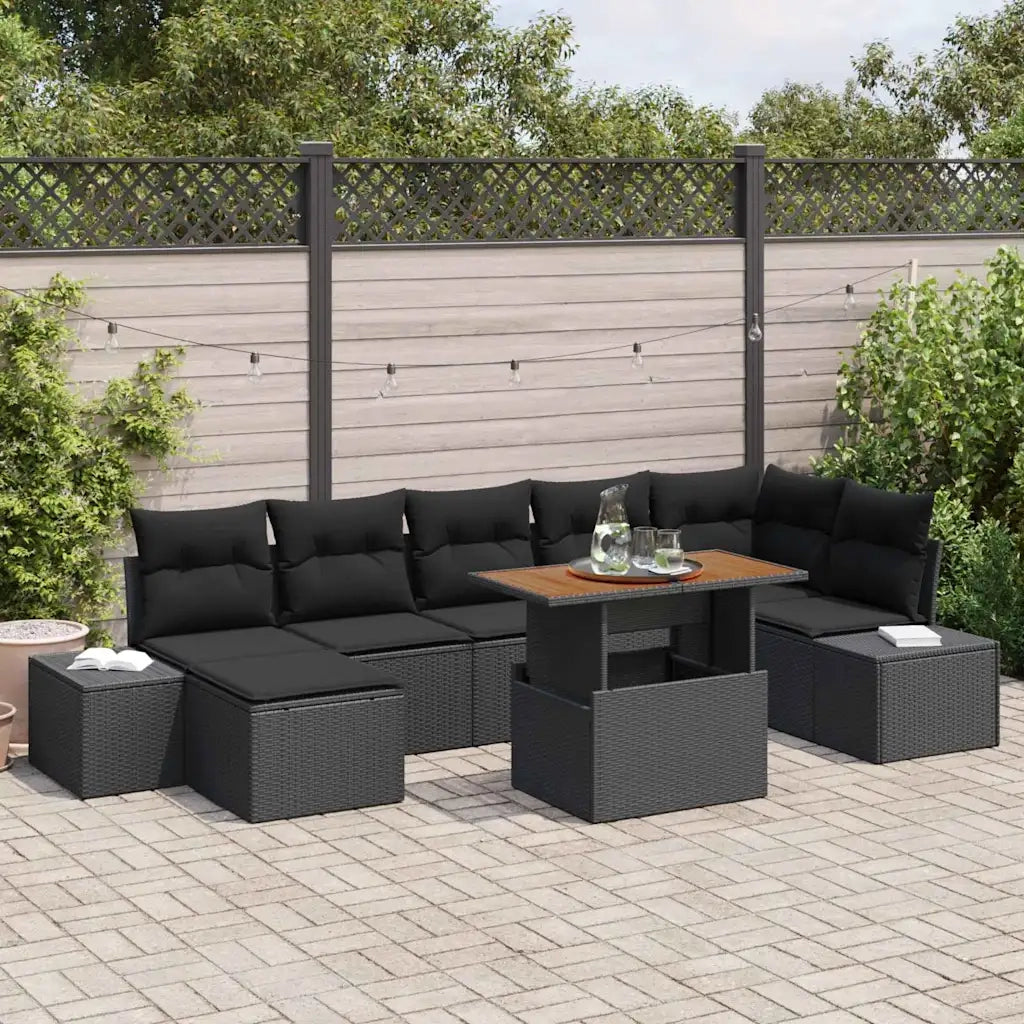 Set Divano da Giardino con archiviazione 8 pcs Nero Poly Rattan 3358732