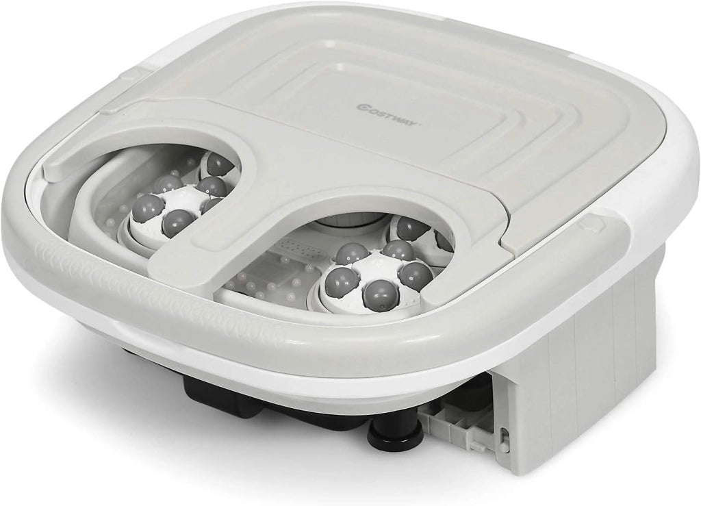 Massaggiatore Plantare Massaggiatore Piedi Elettrico, Massaggia Piedi Portatile, con Funzione Calore Bolle e Rulli Elettronici, Pieghevole Salvaspazio (Grigio)