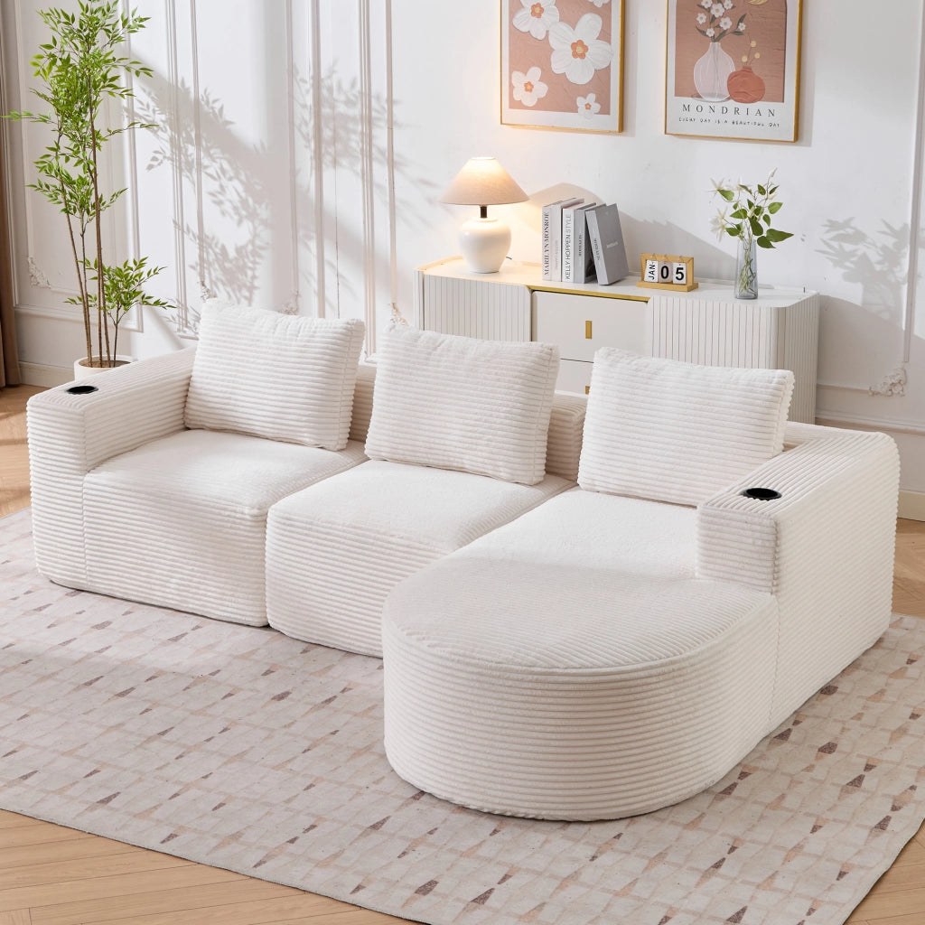 Divano 3 Posti con Cuscini e Portabicchieri ¨C MINIMAL ¨C Tessuto, 265 cm
