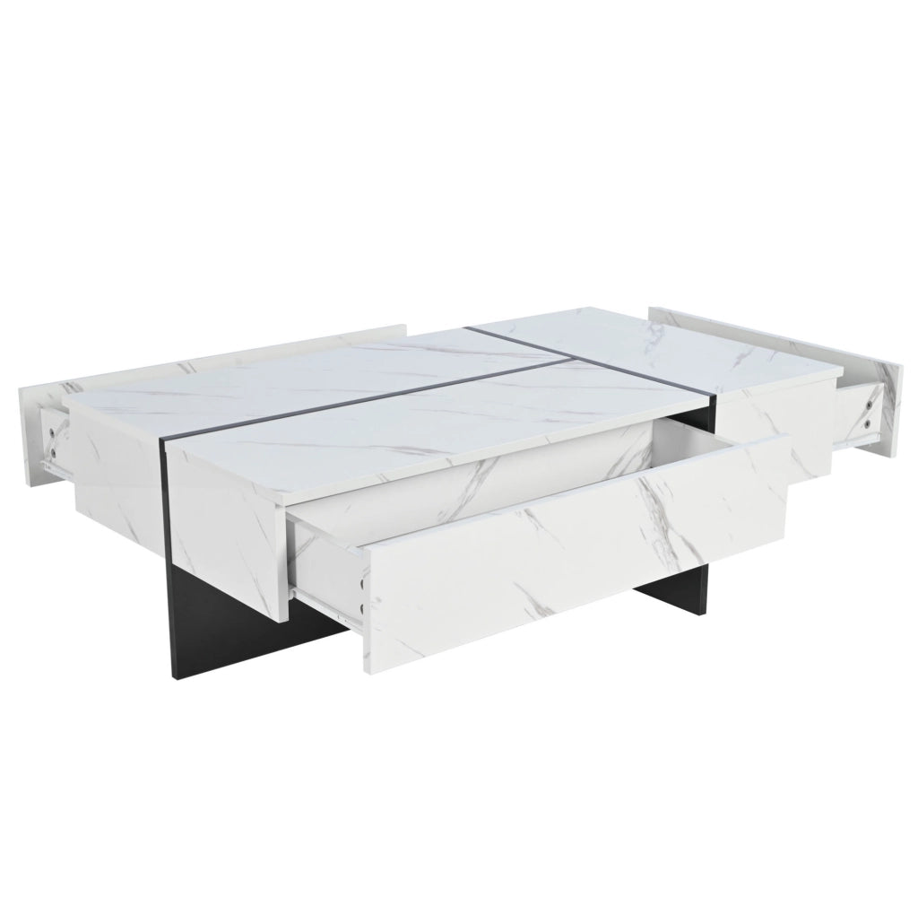 TAVOLO da caffè con LED, 105x60x35 cm, bianco, 3 cassetti