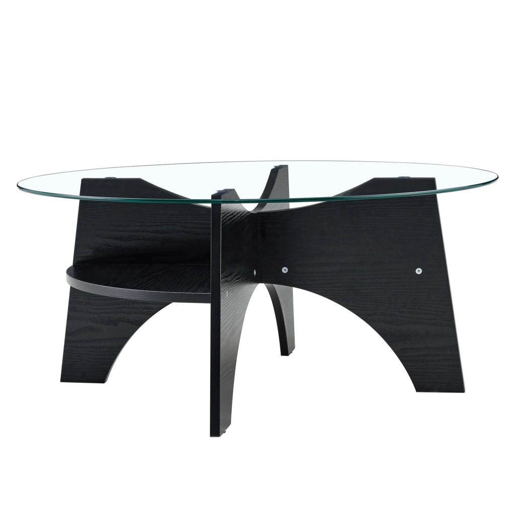 TAVOLINO ROTONDO 80x36 cm in vetro temperato e MDF nero