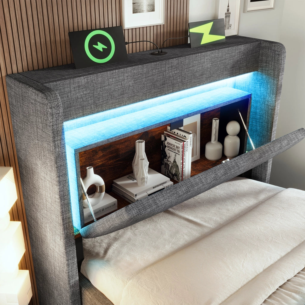 Letto imbottito 90x200 cm con materasso e testiera USB-C