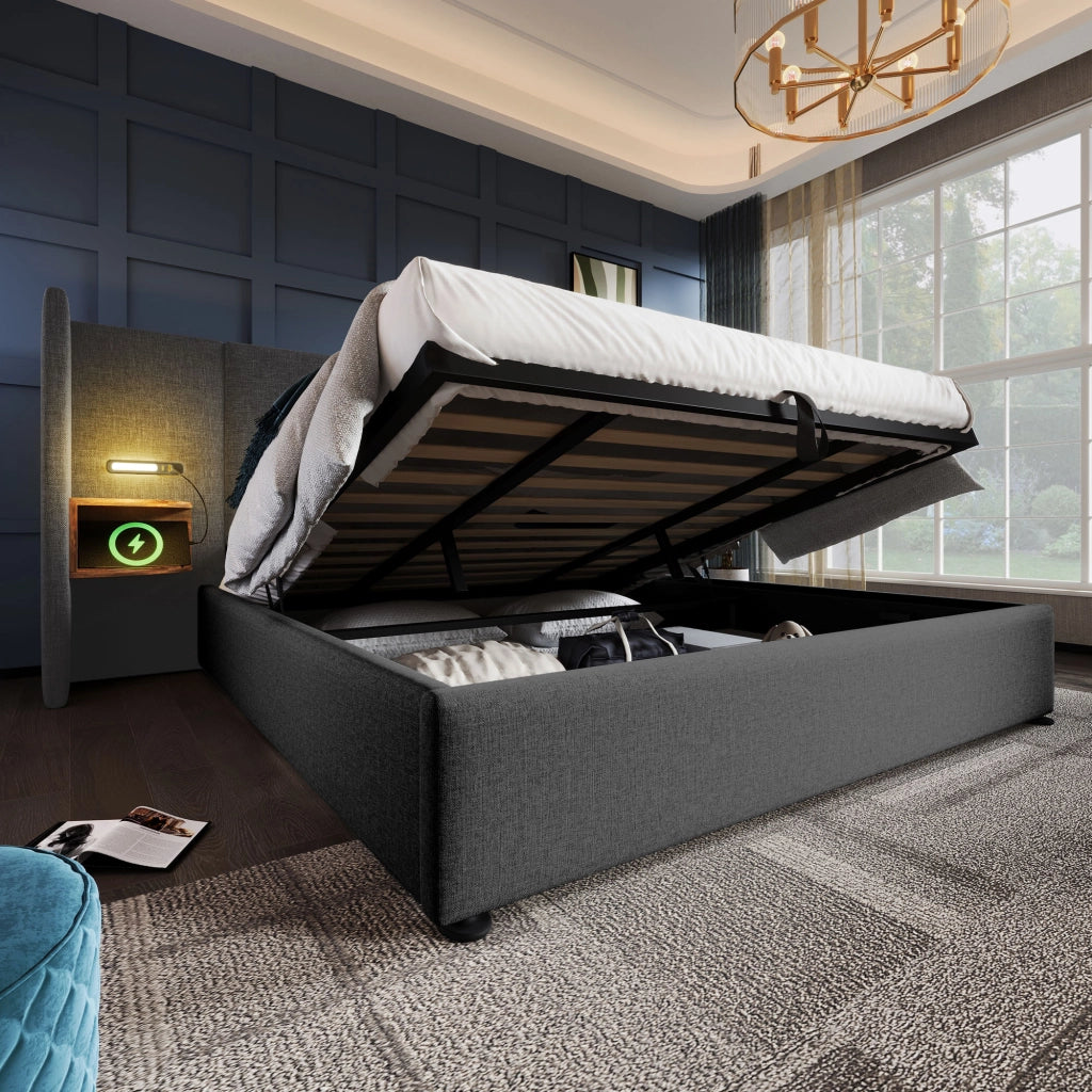 Letto matrimoniale contenitore 180x200 grigio con comodini integrati