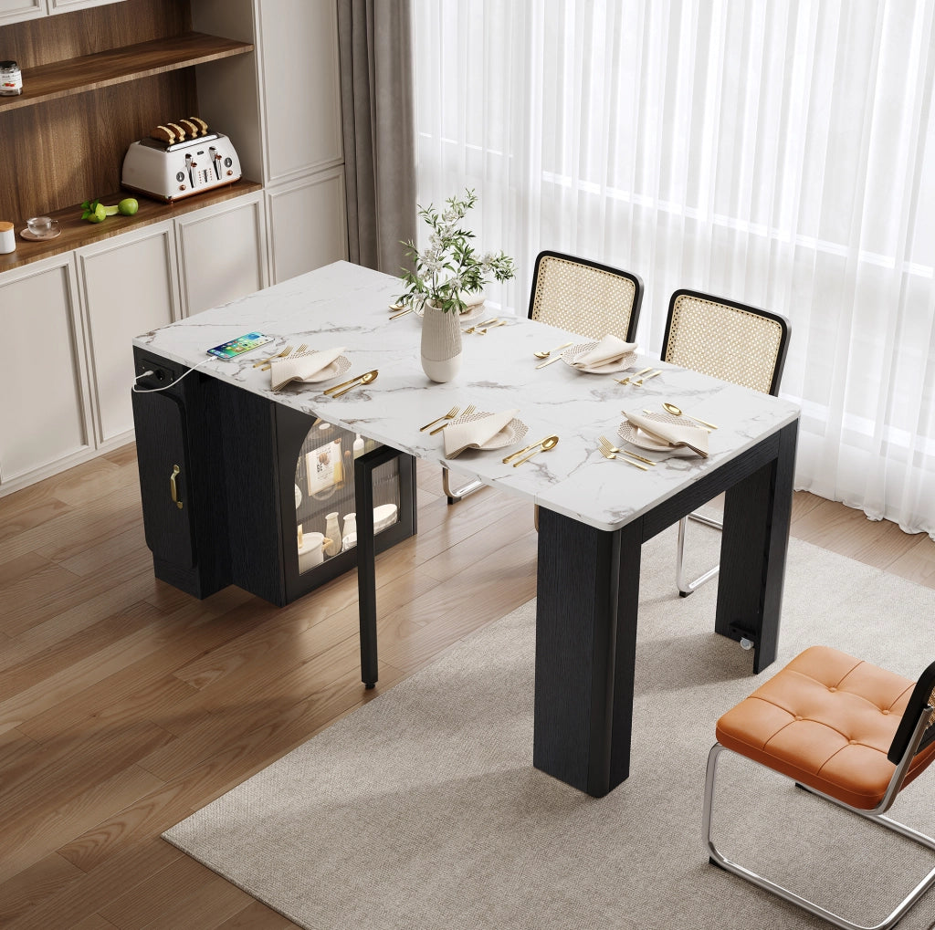 Isola cucina estensibile con LED, prese USB/Type-C e ruote