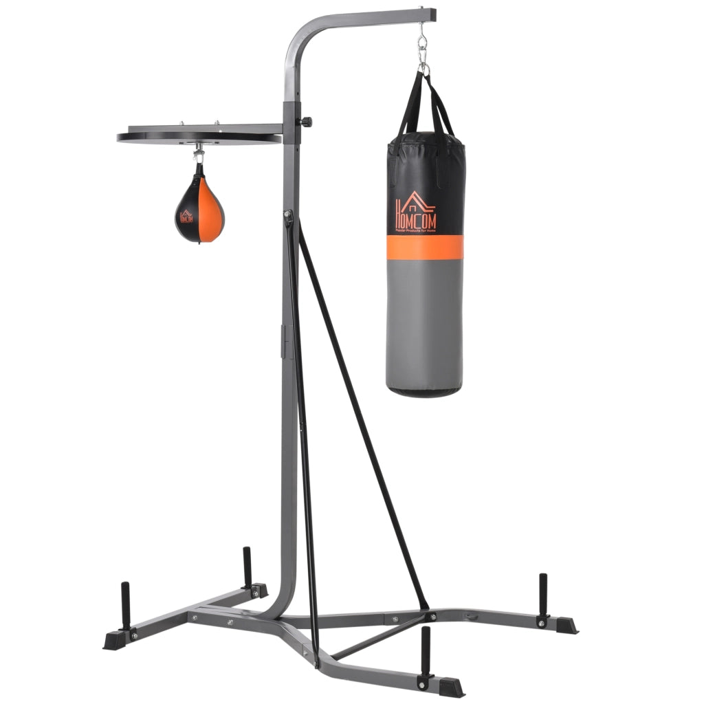Stazione Multiuso Regolabile con Sacco da Boxe 20kg e Punching Ball per Allenamento Pugilato