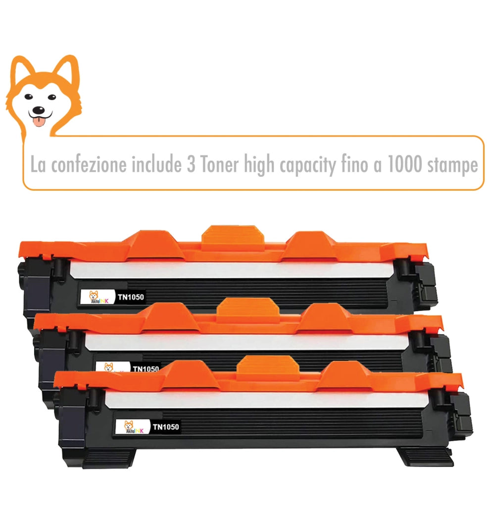 3 Toner Brother TN1050 Compatibili AkitaINK Nero