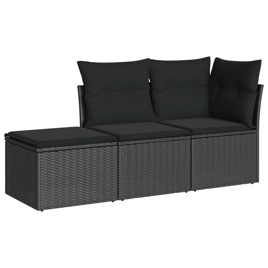 Set Divani da Giardino 3 pz con Cuscini in Polyrattan Nero 3249304