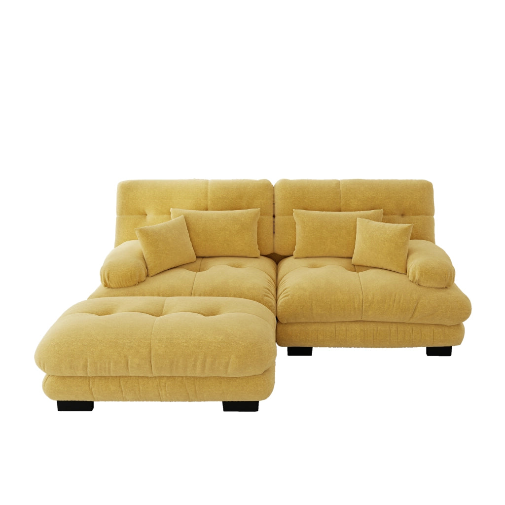 Divano Angolare Chenille 3 Posti con Ottoman e Cuscini ¨C Xylo ¨C Giallo