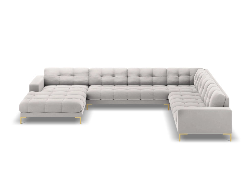 Cosmopolitan Design - Divano panoramico destro "Bali" 7 posti in velluto argento 
