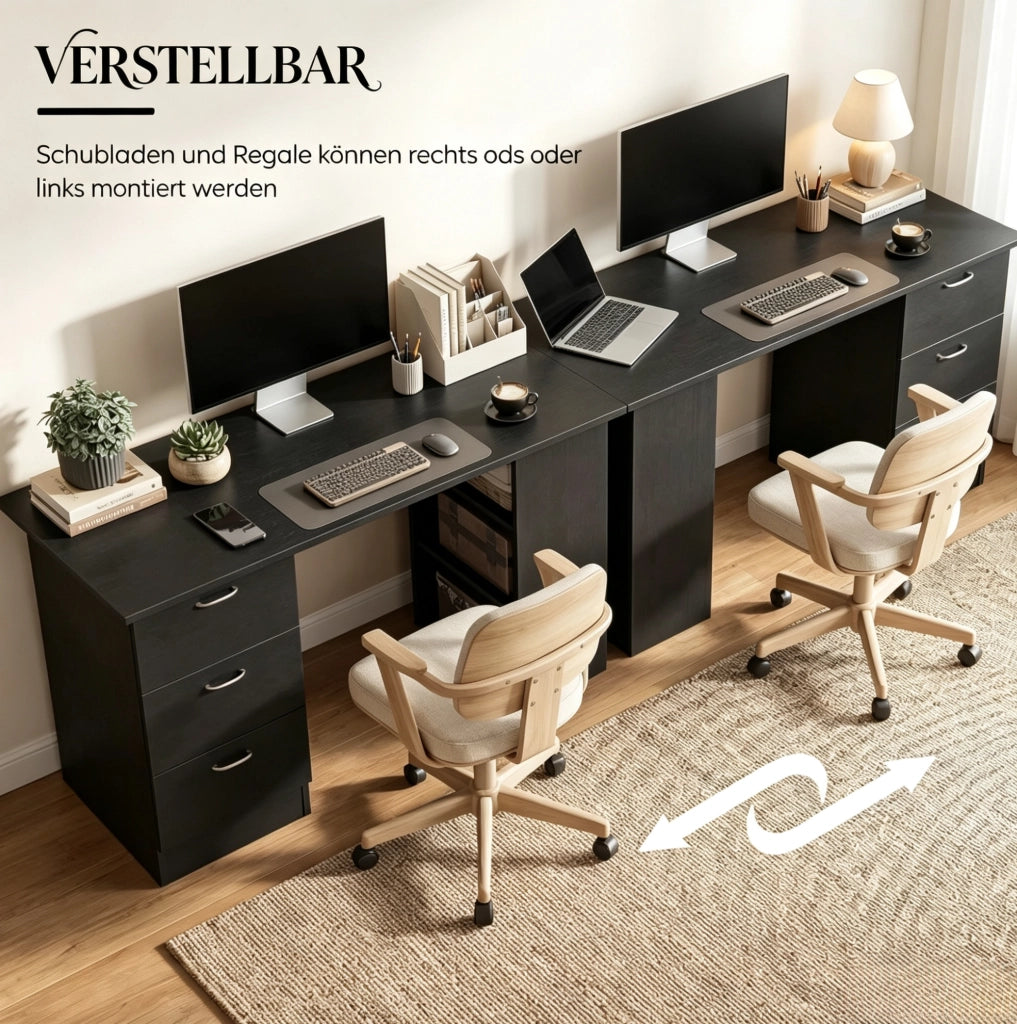 Scrivania per computer in MDF nero 120x49x72 cm con 3 ripiani e 3 cassetti