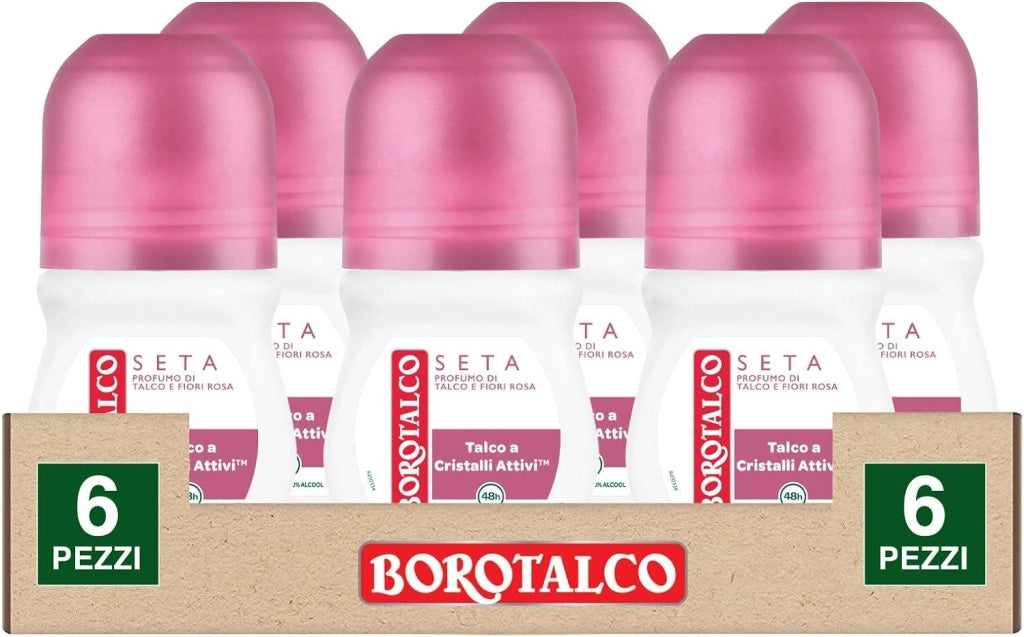 BOROTALCO ROLL-ON SET 6 PZ 50 MLL'UNO FORMULA SENZA ALCOOL EFFICACIA FRESCA 48HAI FIORI DI ROSA