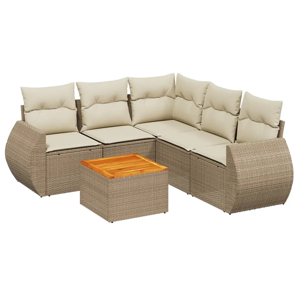 Set Divano da Giardino 6 pz con Cuscini Beige in Polyrattan 3225001