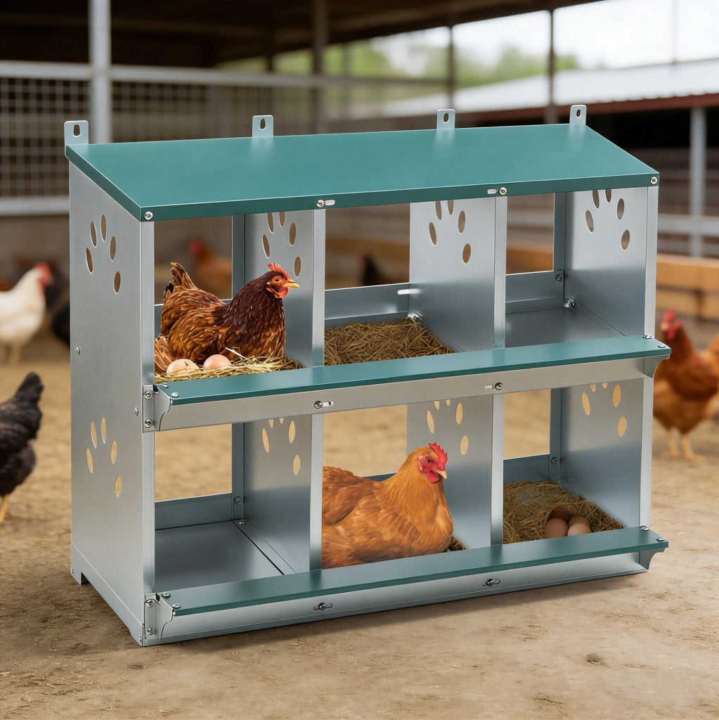 Nido per galline a 6 scomparti con design a rotolamento uova 86° in acciaio zincato verde, 81x41x67 cm