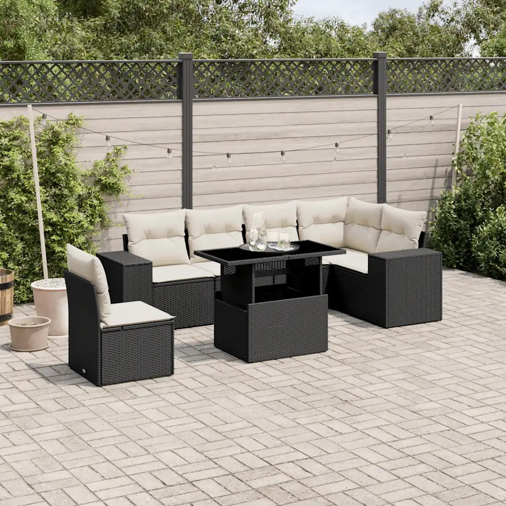Set Divani da Giardino con Cuscini 7pz Nero Polyrattan 3269196