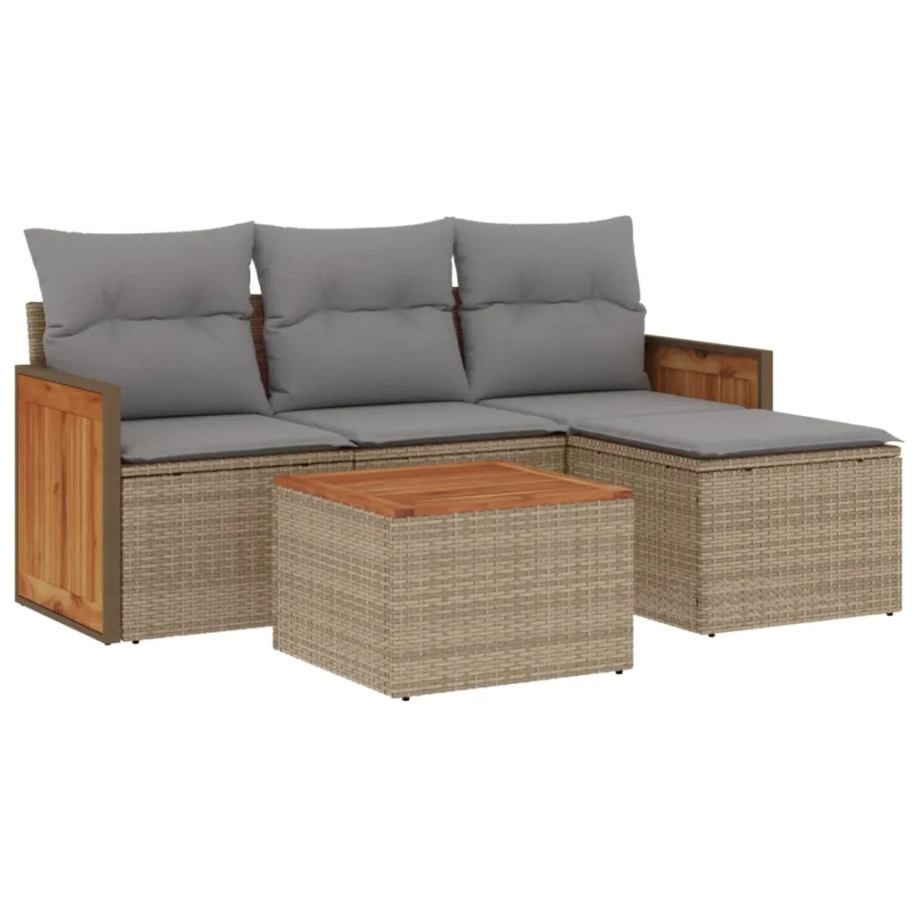 Set Divano da Giardino 5 pz con Cuscini Beige in Polyrattan 3227592
