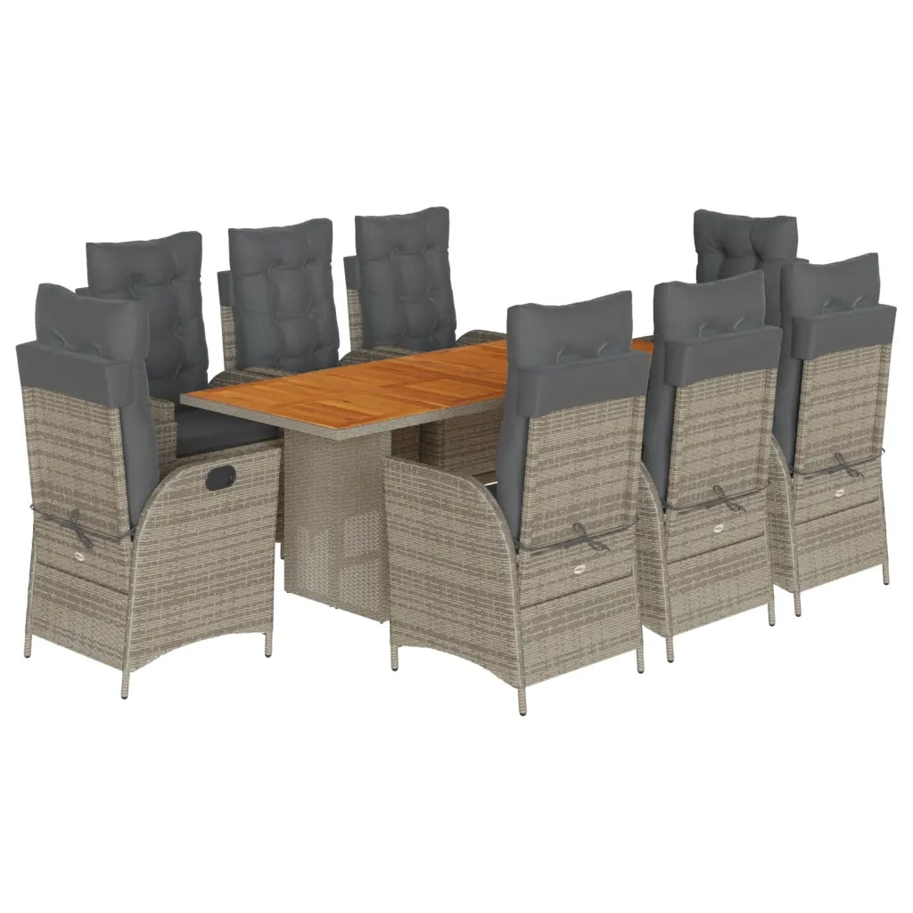 Set da Pranzo da Giardino 9 pz con Cuscini in Polyrattan Grigio 3213144