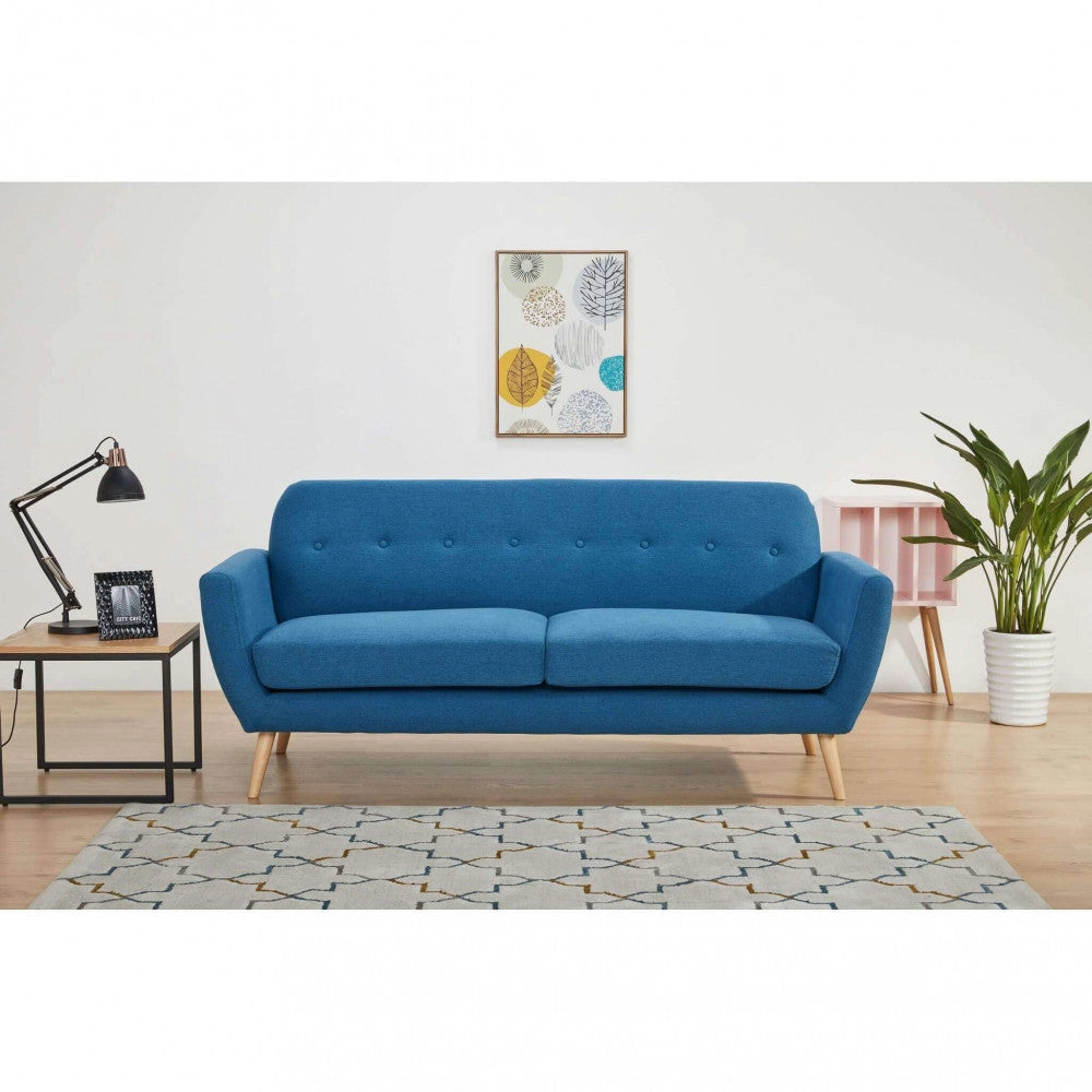 Divano 3 Posti Burton 193x79x86 h cm in Tessuto Blu
