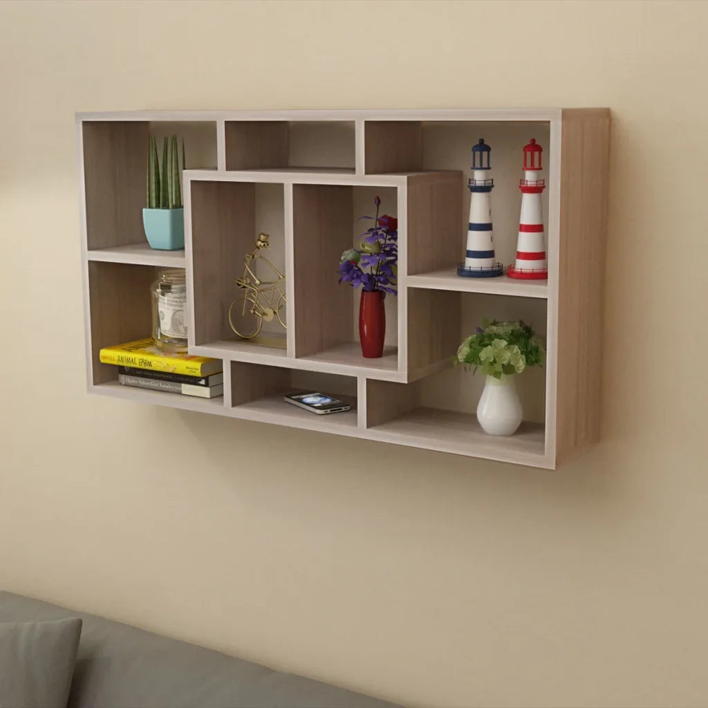 Espositore da Parete Pensile 8 Scomparti Color Rovere 242549