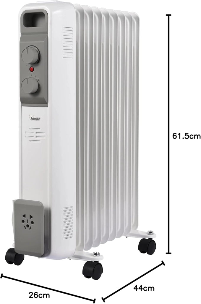 Bimar HO429 Termosifone Elettrico, Radiatore ad Olio a Basso Consumo, Calorifero con 9 Elementi e 5 Canali di Circolazione