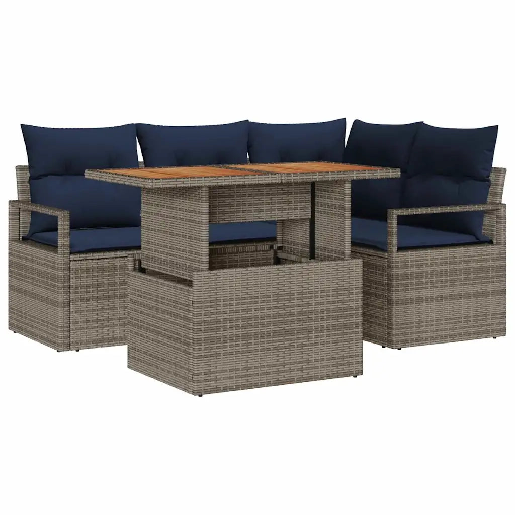 Set da Pranzo per Giardino con cuscino 5 pcs Grigio e Blu Navy 3349709