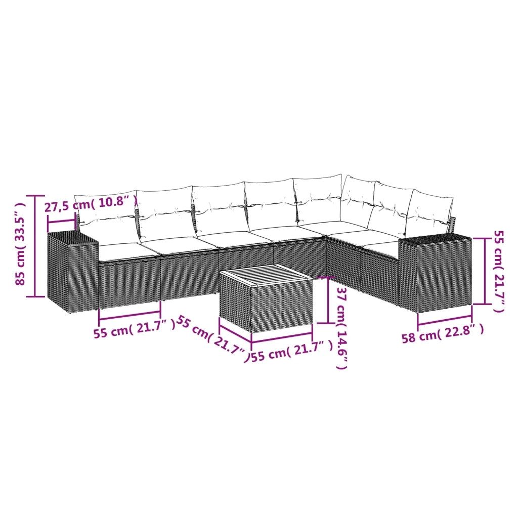 Set Divano da Giardino 8 pz con Cuscini Beige in Polyrattan