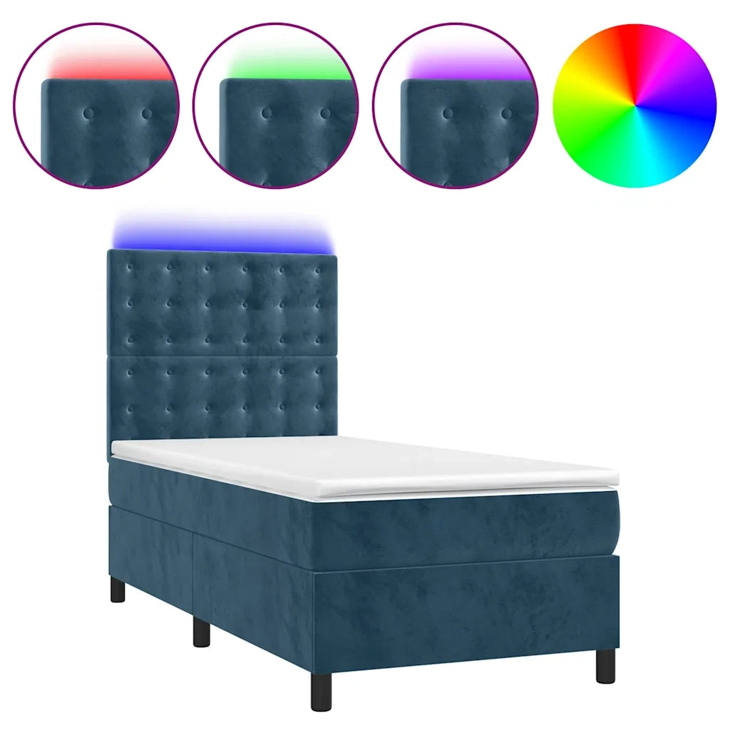 Letto a Molle con Materasso e LED Blu Scuro 100x200 cm 3136351