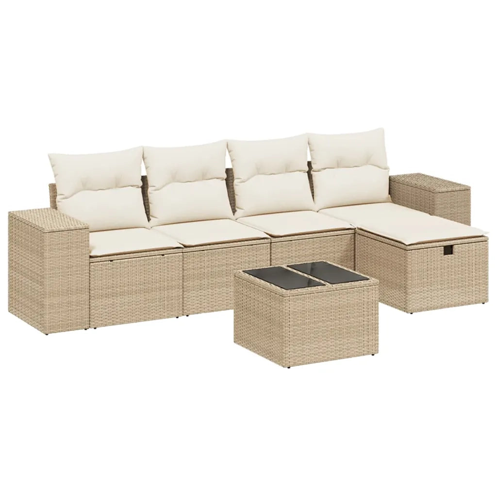 Set Divano da Giardino 6 pz con Cuscini Beige in Polyrattan 3264404