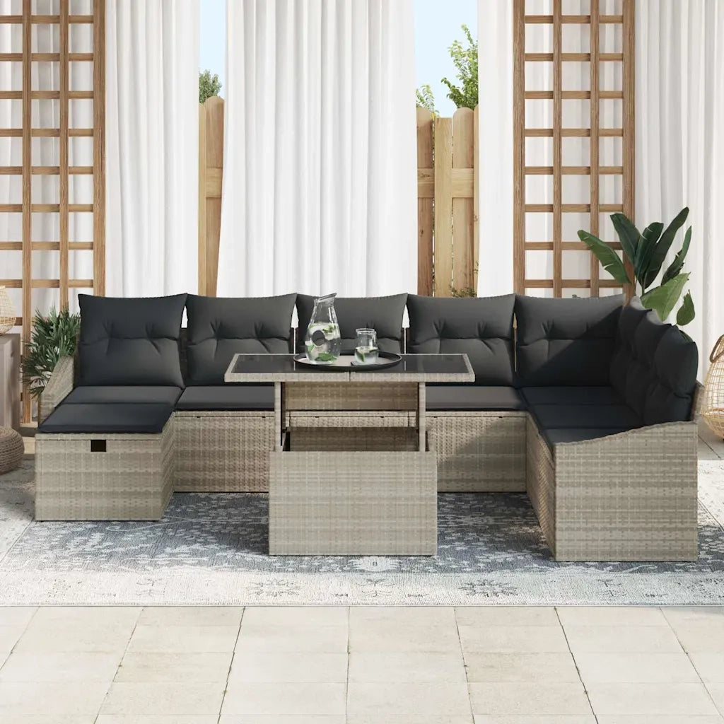 Set Divano da Giardino 9 pcs Grigio chiaro polyrattan 3361191