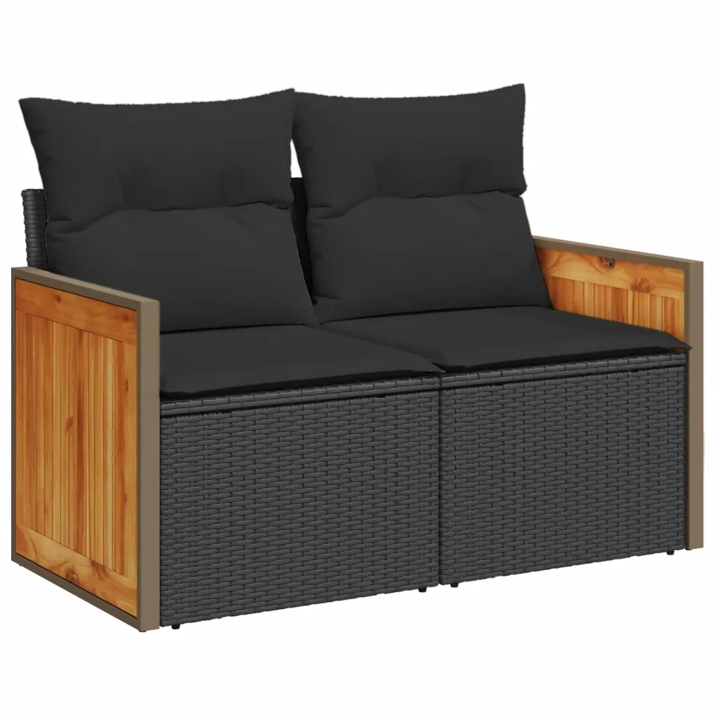 Set Divani da Giardino 4 pz con Cuscini Nero in Polyrattan 3227609