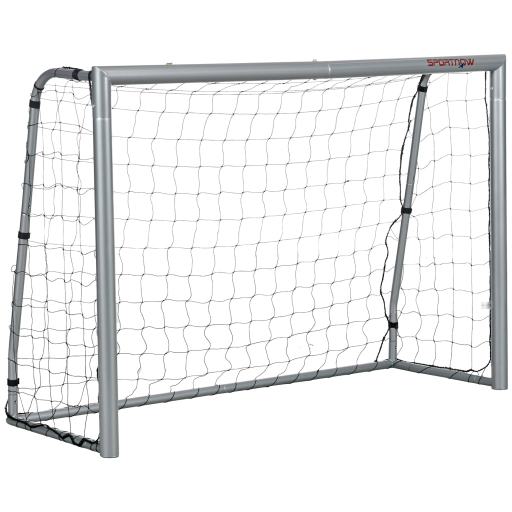 Porta da Calcio con Telaio in Metallo Grigio Rete Resistente Facile da Montare per Giardino 160H x 240L x 85B cm
