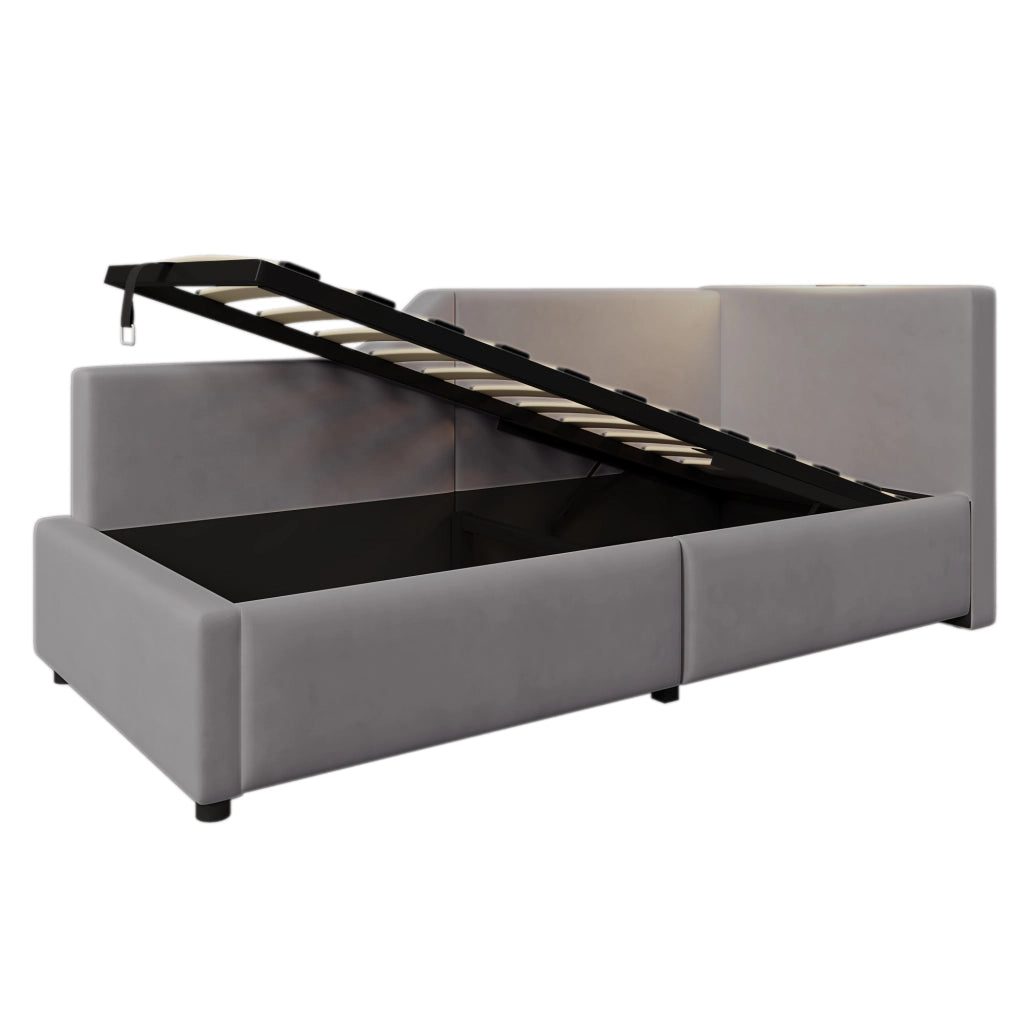 Letto singolo contenitore 90x200 cm in velluto grigio