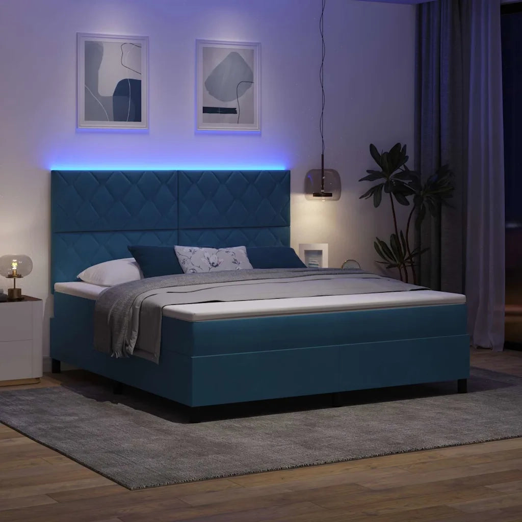 Letto a Sorgente LED Blu Scuro 180 x 200 cm Velluto 3343398
