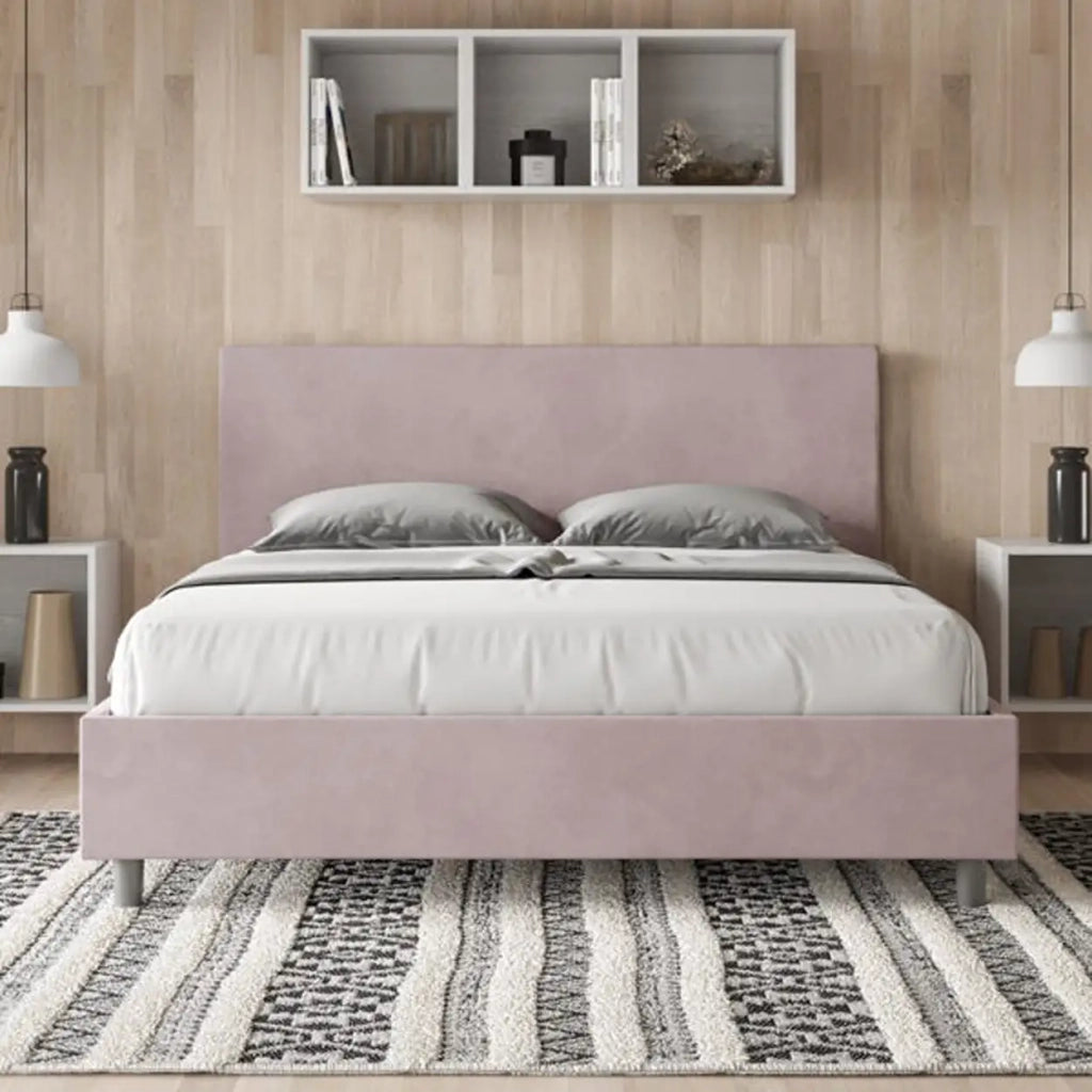 Letto matrimoniale con rete imbottito 160x210 microfibra glicine Adele