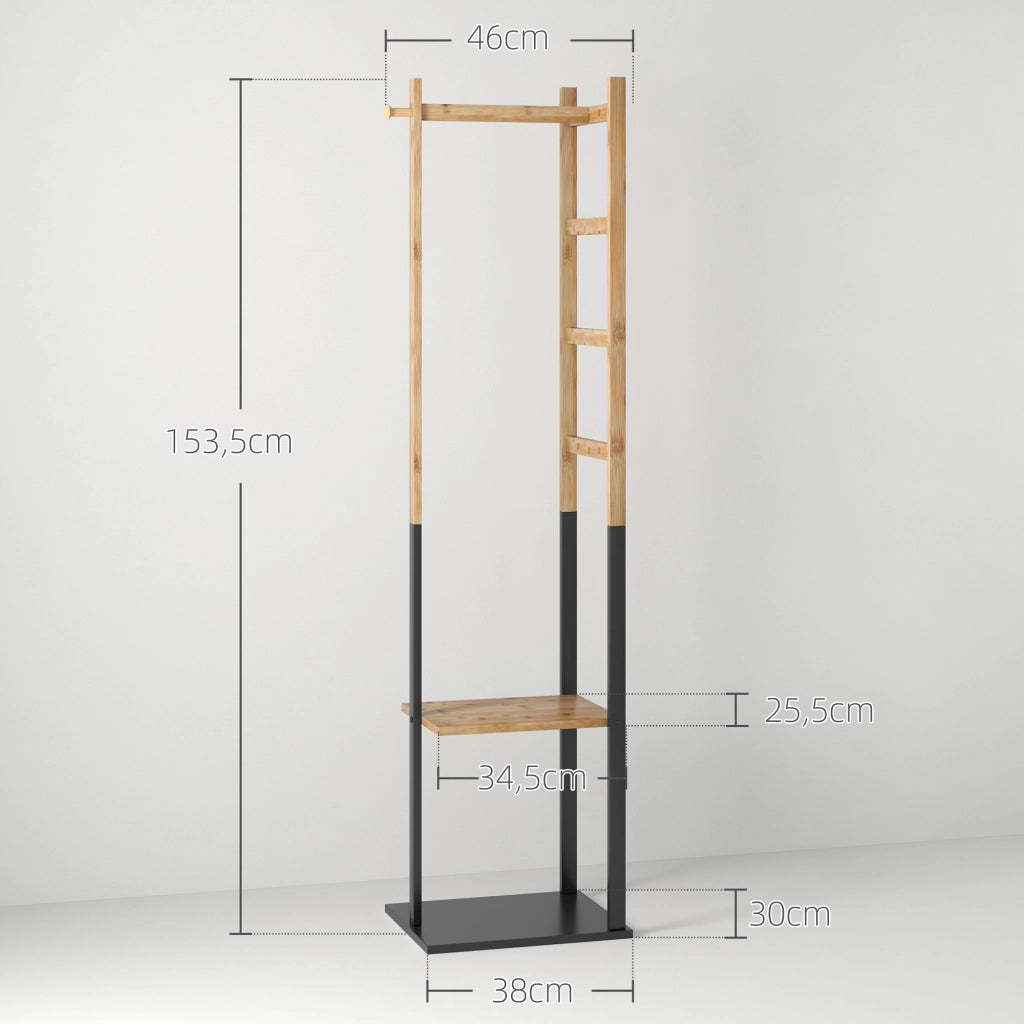 Appendiabiti in Bamb¨´ con Ripiani, Tringa e 4 Barre Laterali ¨C Minimal ¨C Legno