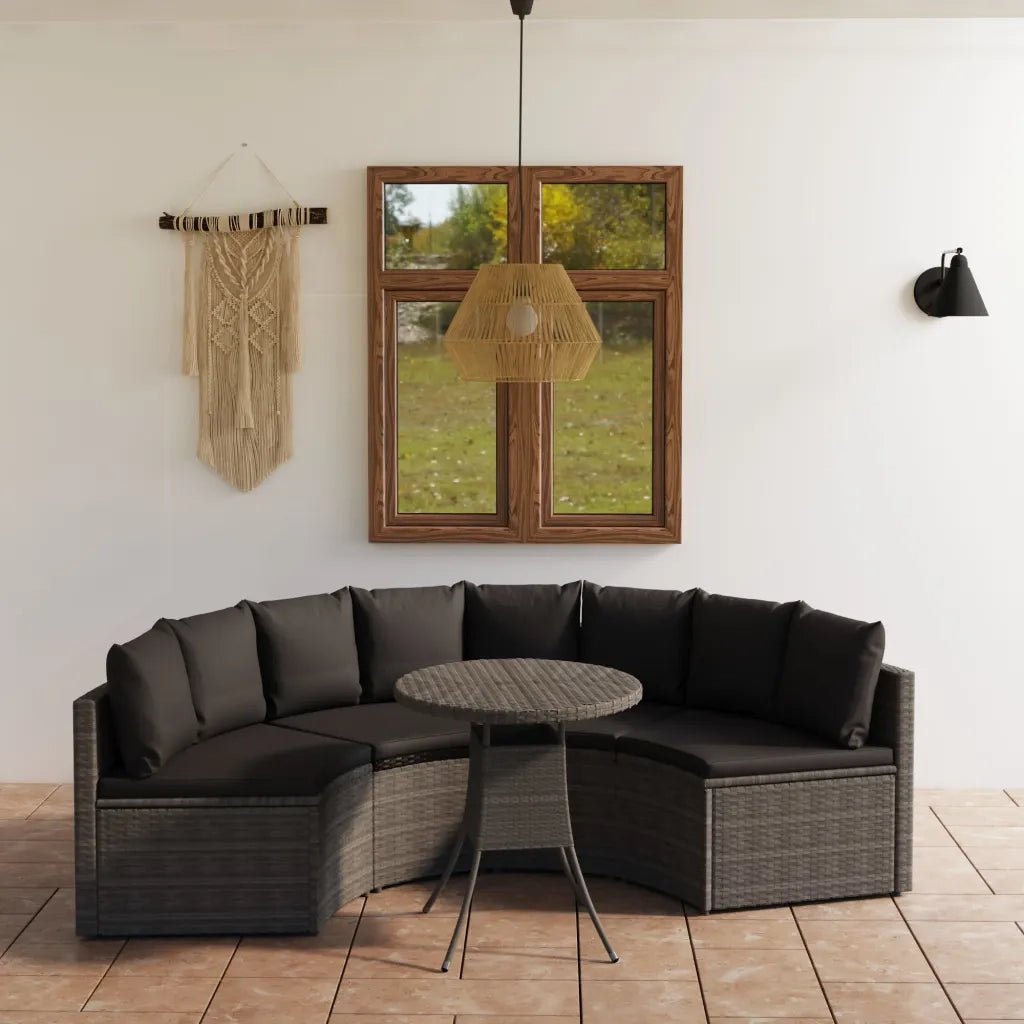 Set Divani da Giardino 5 pz con Cuscini in Polyrattan Grigio