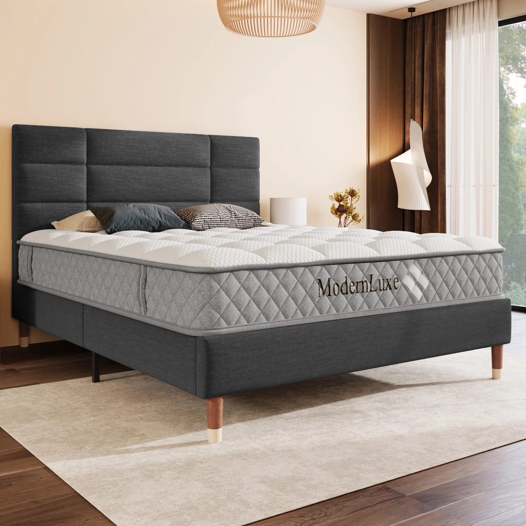 Letto matrimoniale imbottito 140x200 grigio con materasso