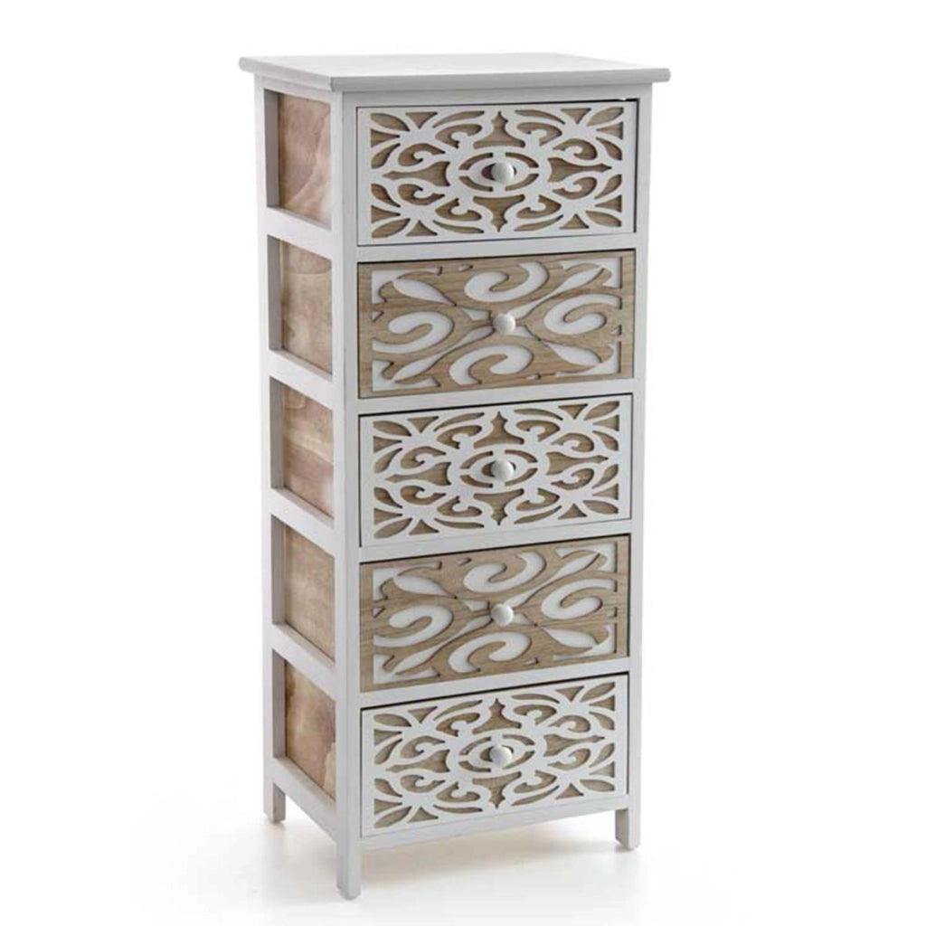 CASSETTIERA IN LEGNO DECORATO 5 CASSETTI 40 X 29 X 90 CM BICOLORE