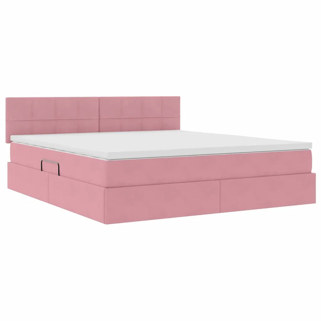 Letto con contenitore e LED con led Rosa 160 x 200 cm Velluto