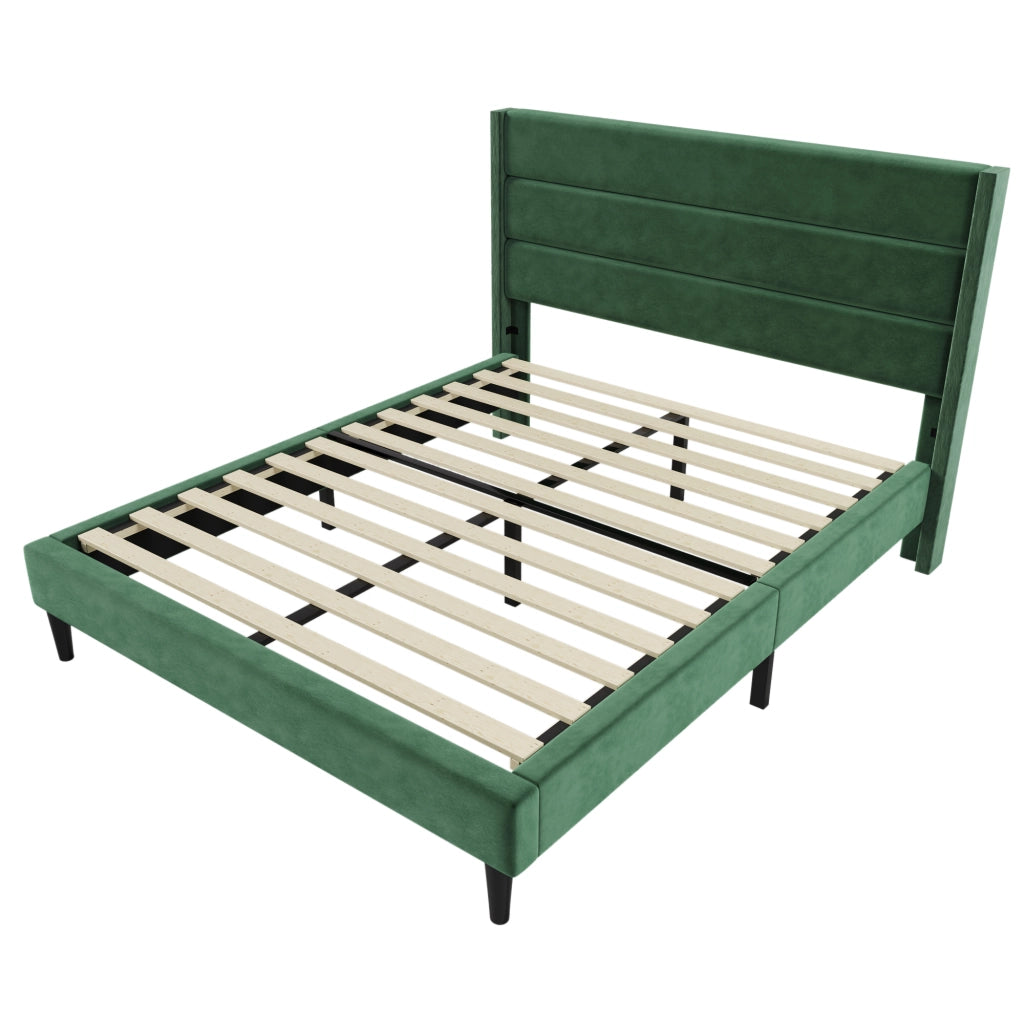 Letto imbottito 140 x 200 cm verde scuro con materasso