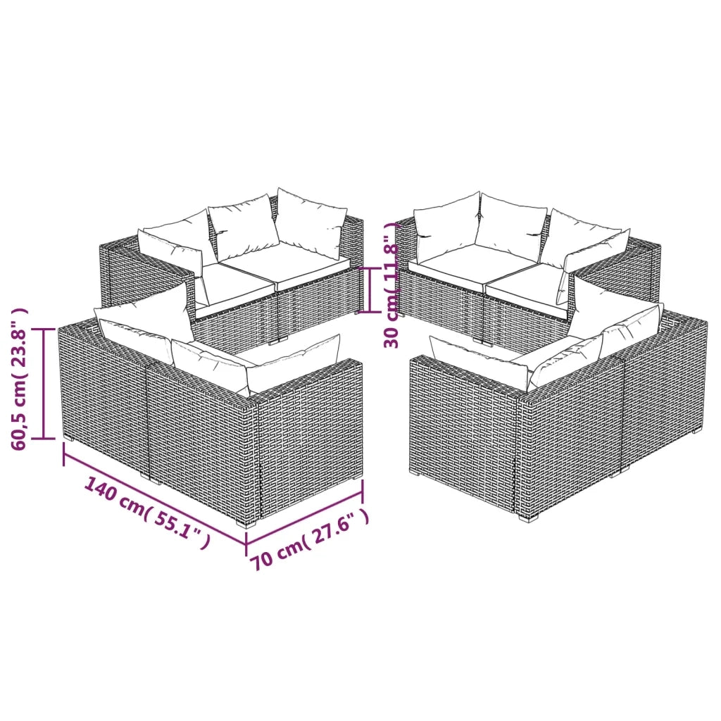 Set Divani da Giardino 8 pz con Cuscini in Polyrattan Marrone 3101555