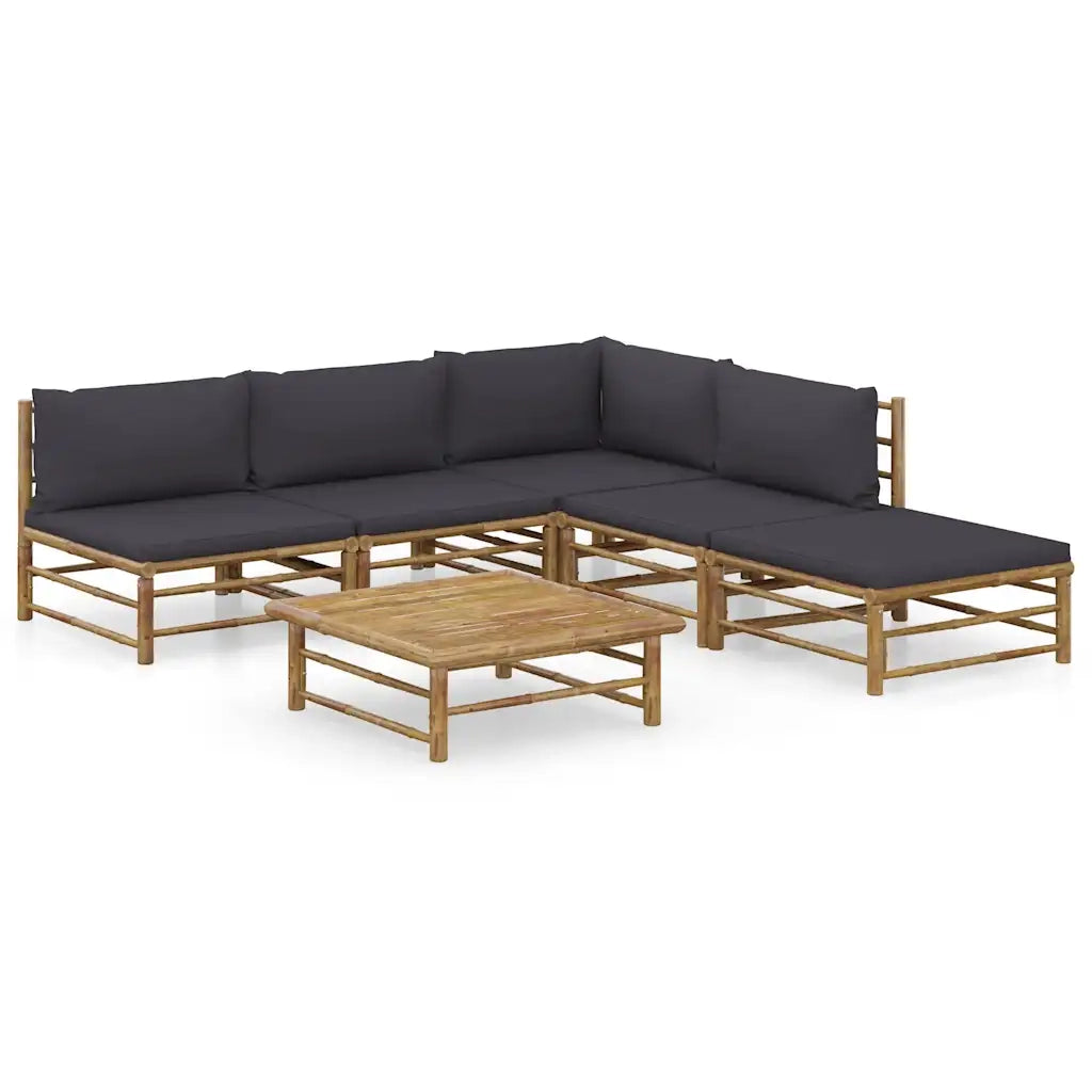 Set Salotto da Giardino 6pz con Cuscini Grigio Scuro Bambù 3058236