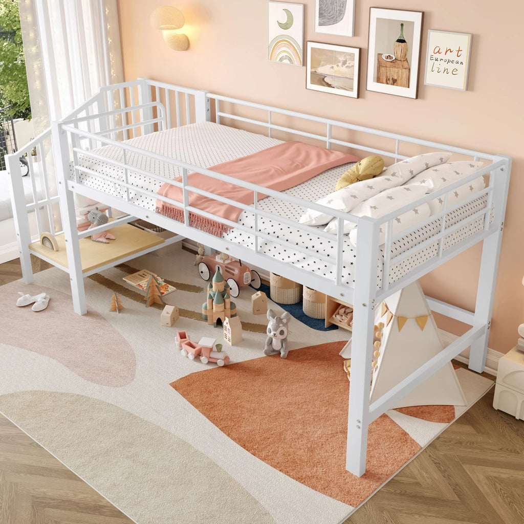 Letto a mezza altezza 90 x 200 cm con scala contenitore - Bianco