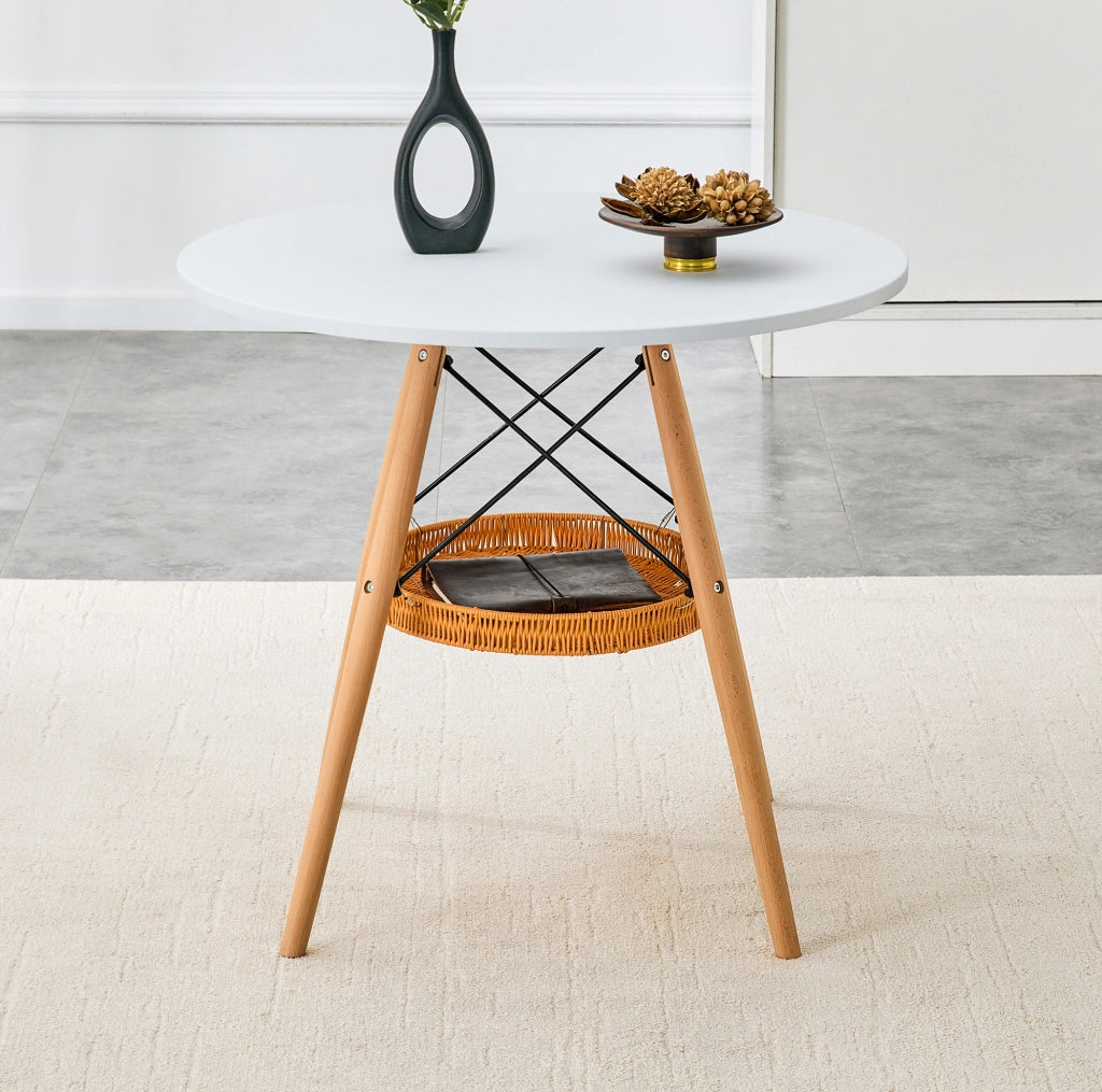 Tavolo da pranzo rotondo Ø80 cm bianco con cesto sospeso