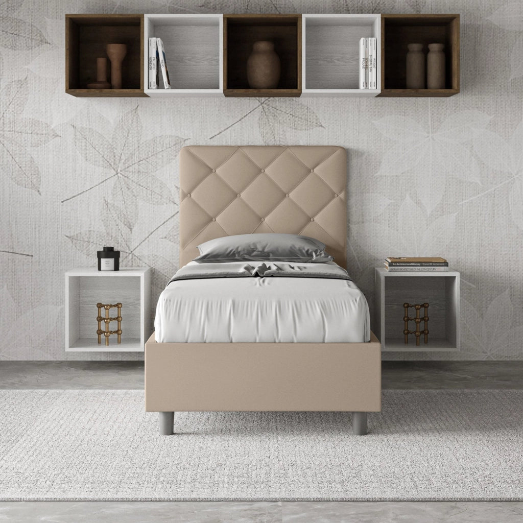 Letto Singolo 90x190 cm con Rete e Contenitore Priya Tortora