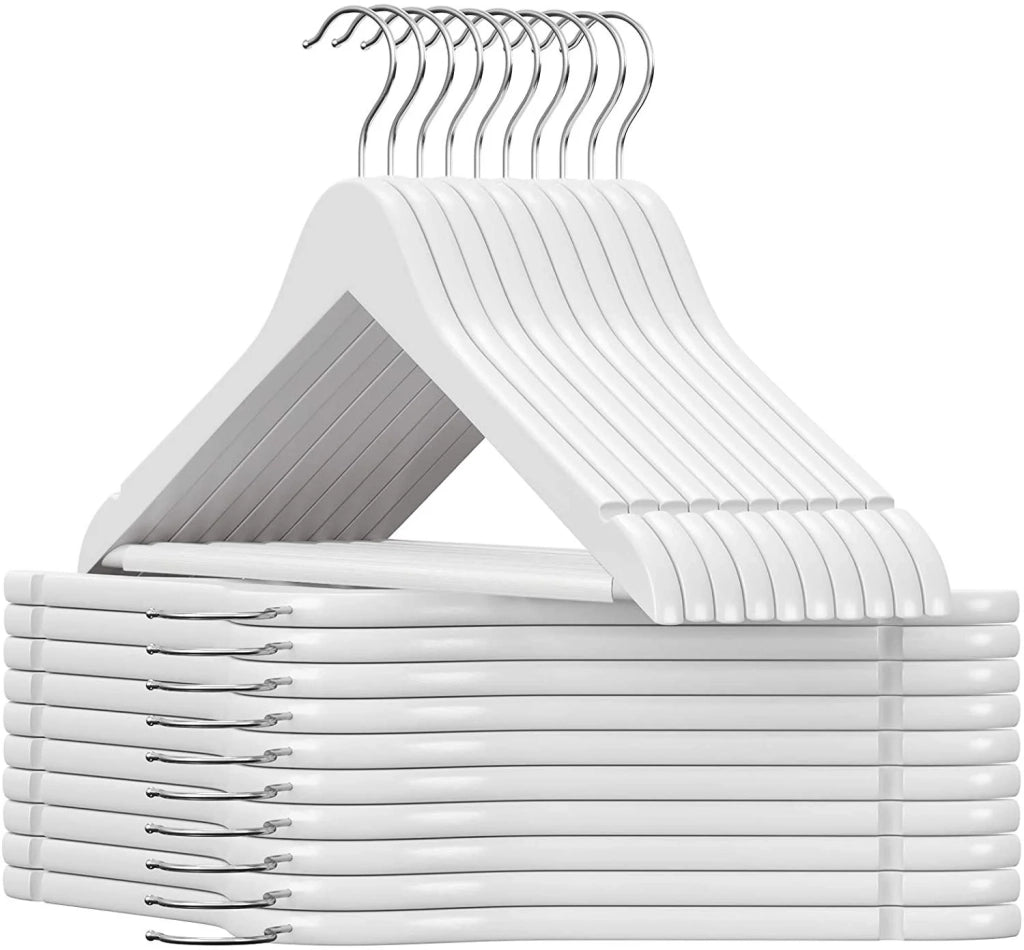 Set di 20 grucce in legno di acero con intagli e barra, gancio girevole antiscivolo, lunghezza 44,5 cm, bianco 12_0000065